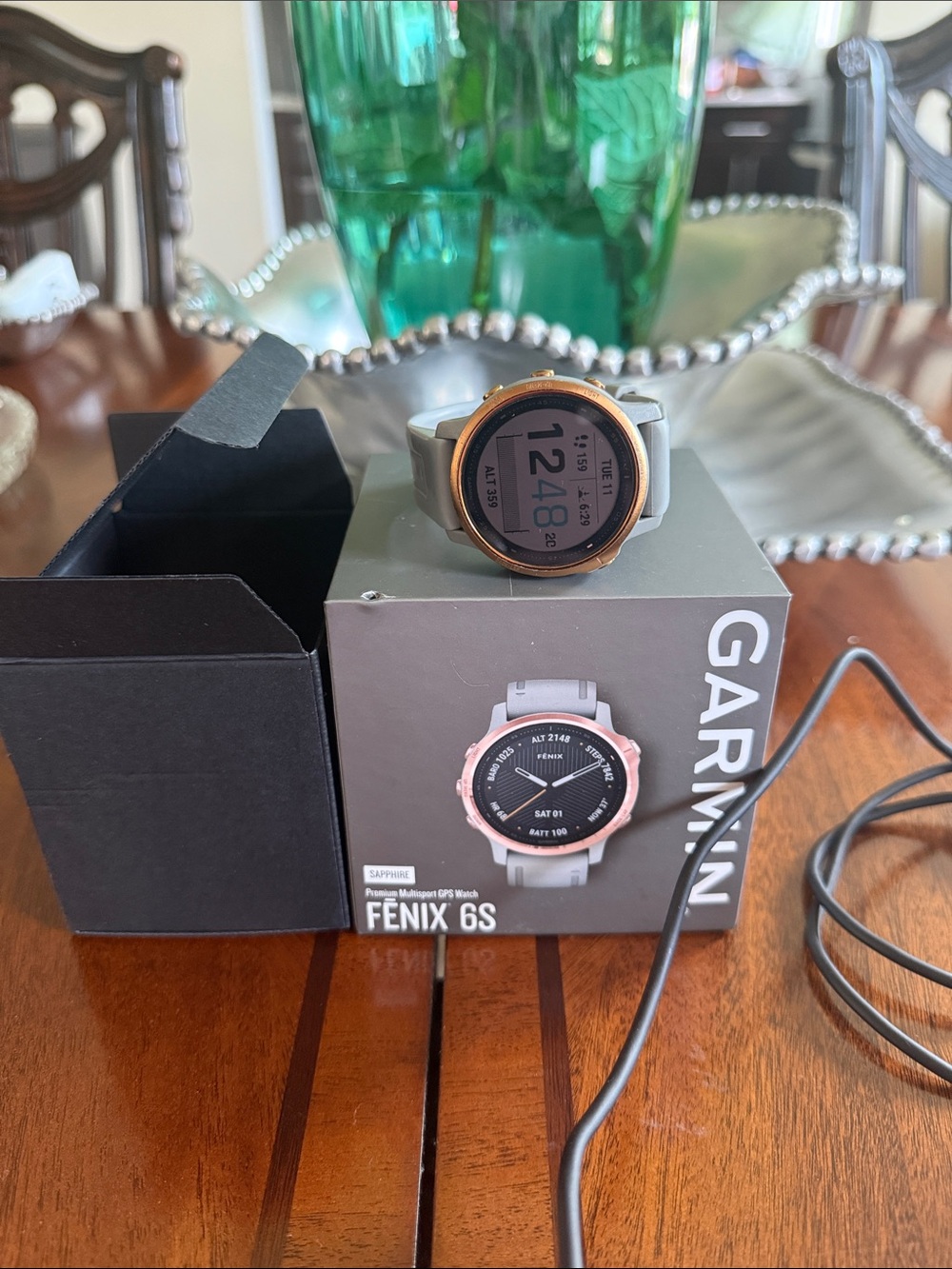 garmin Fenix 6S smartwatch blue/grey band with rose gold bezel